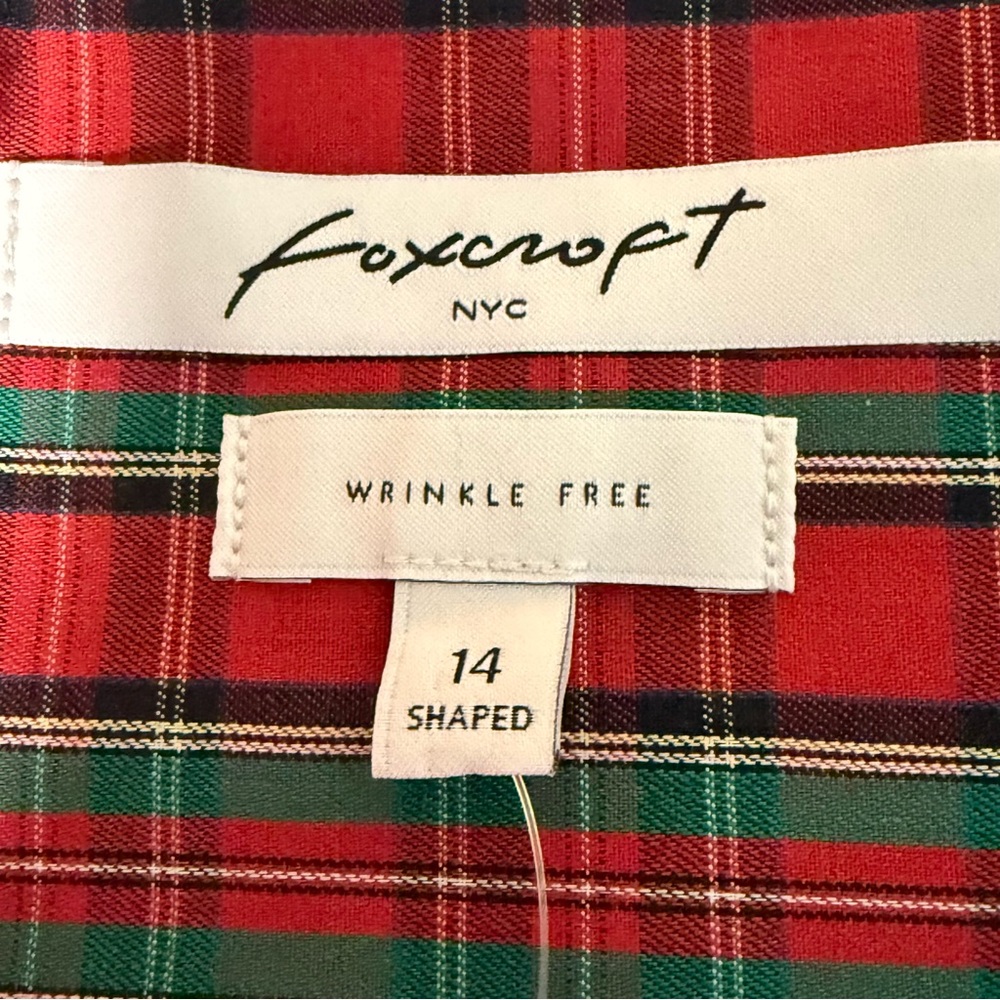 Foxcroft NYC Red Green Tartan Plaid Shirt 14 Wrinkle Free Holiday‎ - Picture 6 of 11
